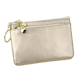 Golden genuine leather coin purse with lychee texture and heart zipper pulls - Champagne