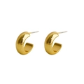 Minimalist C-shaped gold hoop earrings with polished metal finish and S925 silver needles - Gold C-Shaped Stud Earrings (925 Sterling Silver Earring Post)