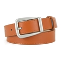 Classic brown PU leather waist belt for women with silver rectangular metal buckle - Camel