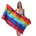 Microfiber beach towel with rainbow stripes and black palm tree silhouette design - 80*160cm / Rainbow Palm Trees