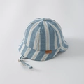 Blue striped cotton baby bucket hat with adjustable chin strap and leather logo patch - 48cm (6 Months-2 Years) / Blue