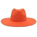 Detalle del sombrero fedora naranja de fieltro de lana con ala ancha y copa clásica - Ala Lisa 9.5cm / Naranja