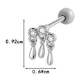 Silver titanium steel stud earring with 0.92cm drop and three sparkling clear crystals - Silver Triple Drop (0191-6#Silver)