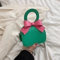 Mini handbag in green and pink contrast colors with a large bow and silver bead chain - Green