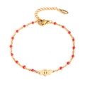 Golden stainless steel bracelet with red beads and a central bat pendant for Halloween - Gold Bat - Red Beads