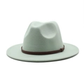 Detail of mint green wool fedora hat featuring a brown leather band with braided texture - M (56-58cm) / Mint Green
