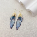 S925 sterling silver butterfly earrings with blue-purple gradient cicada wing design - Misty Blue-Gold
