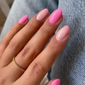 Pink and nude long press-on nails with golden glitter lines and sparkling rhinestone accents - Bz1488 Beautiful Rivers And Mountains / Jelly Glue + Nail File