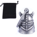 Silver vintage Viking helmet bell pendant with horns and a black velvet drawstring pouch - Vintage Silver Motorcycle Guardian Bell Set (With Pouch)