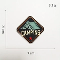 Detail view showing dimensions and weight of the camping tent embroidered patch - Patch 12