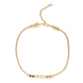 Detail of gold double chain bracelet with decorative red and black beads and extension - Gold Double Chain Black Red White Beads / Black Red White