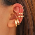 5-piece gold minimalist cuff earrings set for non-pierced ears shown on model - Five-Piece Set / 0.9+1.3+1.5+1.8+2cm / Gold