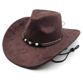 Deep brown faux suede Western cowboy hat with pearl trim and adjustable chin strap - M (56-58cm) / Chestnut