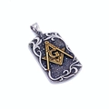 Colgante masónico rectangular vintage en oro y plata con piedras negras incrustadas - Colgante Bicolor Oro (Sin Cadena)