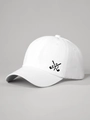 Detail of embroidered black golf logo on white cotton twill baseball cap with stitching - Adjustable / White