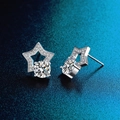 Star-shaped 925 sterling silver earrings with D-color moissanite stones and round diamonds - Half Star Studs