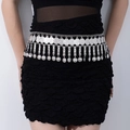 Silver vintage coin fringe waist chain belt with adjustable bohemian butterfly charms - Round Beauty Head / Silver / 11.0