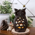Bougeoir chouette vintage en fonte avec finition marron rustique et motif ajouré élégant - Bougeoir Hibou Rétro (XA-8)