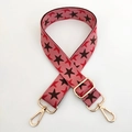 Close-up of pink star pattern strap with gold metal lobster clasps and slider buckle - Pink Base Coffee Star Gold Buckle