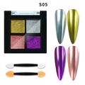 Solid 4-color metallic mirror nail powder palette S05 with sponge applicators - Gold/Silver/Pink Purple/Dark Purple (S05)