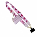 Pink heart printed phone strap with detachable double zipper coin purse and gold clips - Pink Heart