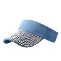 Stylish light blue denim sun visor for women with sparkling silver rhinestones - Light Blue + Silver Rhinestones
