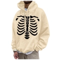 Oversized beige hoodie for men and women featuring black skeletal ribcage graphic print - S / Tops / Beige