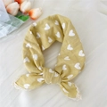 Yellow linen neckerchief with white heart print and elegant lace trim detail - Yellow Heart