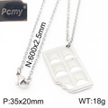 Collier avec pendentif rectangulaire ajouré en argent et chaîne en acier inoxydable - Style Tablette de Chocolat Mordue (KN231709-K)