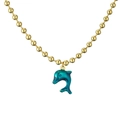 Golden bead chain necklace featuring a vibrant teal dolphin pendant with enamel finish - Teal