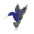 Broche de colibrí con diamantes de imitación azules y verdes en base plateada - Azul zafiro