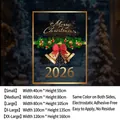 Golden Christmas bell static window decal with red ribbon and green pine branches - Small 40*55CM