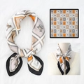Square silk scarf with orange and grey horse print and black border design - 70*70cm / Orange Grey Horse Geometric (13)