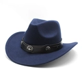 Détail du chapeau de cowboy en feutre bleu foncé avec ruban cuir et ornements étoilés - M (56-58cm) / Bleu marine
