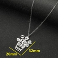 Minimalist silver stainless steel miniature potted plant flower pendant necklace for women - No.903 Plant / Steel