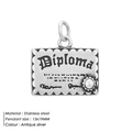 Antique silver stainless steel graduation diploma pendant charm with engraving 13x19MM - Graduation Diploma Style (HZNP042)