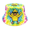 Kleurrijke tie-dye vissershoed voor dames met cartoon eend print en zonneprotectie - M(56-58cm) / Tie-Dye Gepositioneerde Gele Eend