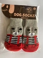 L-size non-skid dog socks in grey and red with cartoon patterns and anti-slip grip - S (Under 2.5kg) / Red (Knitted Socks)