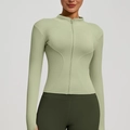 Slim fit long sleeve sage green yoga jacket with stand collar and full-zip closure - S / Cardamom Green