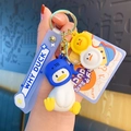 Cartoon white duck keychain in blue shark hood with purple WHY DUCK wrist strap - Blue Shark Headgear / Blue
