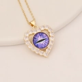 Detail of gold heart pendant with purple dragon eye stone and sparkling zirconia inlay - Purple Dragon Eye (5#)