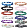 Set of twelve natural stone beaded bracelets including tiger eye and lava rock - Set 02