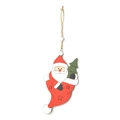 Colgante navideño de madera con Papá Noel pintado y diseño de árbol verde - Estilo de Gorro de Papá Noel