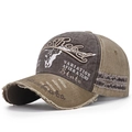 Vintage brown and grey embroidered baseball cap with heavy washed distressed finish - Coffee Front Beige Body