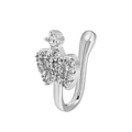 Silver non-piercing U-shaped nose clip with crown design and sparkling zircons - Crown Style (WG-0879) / Silver