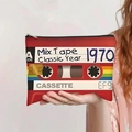 Close-up of a retro mix tape canvas bag with red vintage 1970 aesthetic design - Retro Cassette Style