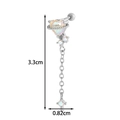 Silver titanium steel heart cartilage earring with iridescent stone and chain detail - Long Chain Planet Heart Rhinestone Style (Silver)