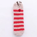Christmas reindeer fuzzy socks with red striped coral fleece and 3D plush deer horns - Red Striped Reindeer