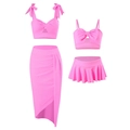 Close-up of matching mother and daughter pink bikini sets with bow straps and side slits - S / Parent-Child Set / Pink