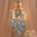 Blue LED Dream Catcher with feathers and beads, 55cm long home decor hanging ornament - With Lights / Blue
